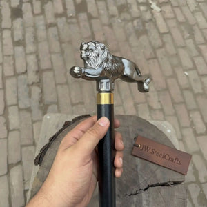Royal Lion Walking Cane Replica with Decorative Metal Handle for Historical Collection, Costume Events, and Display by JW SteelCrafts, Southern home decor detail photo 2