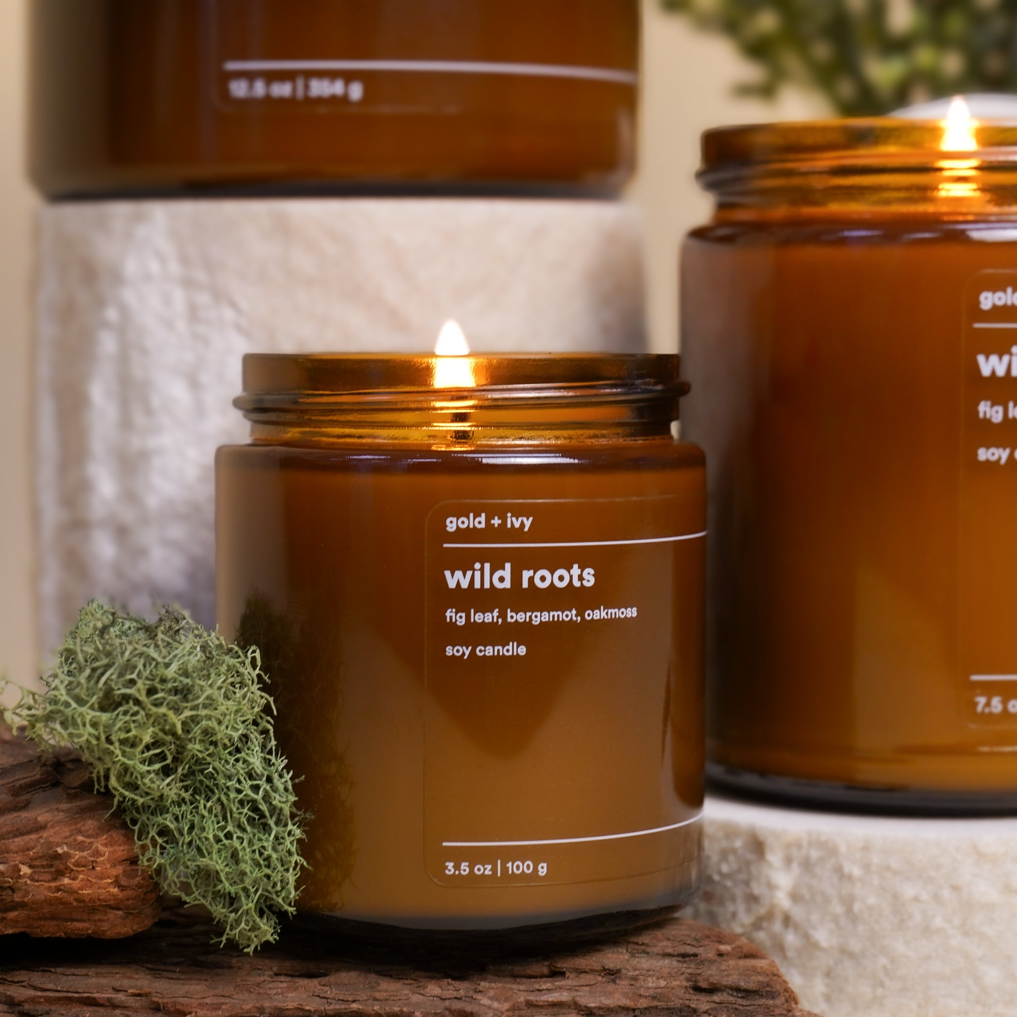 Wild roots by gold + ivy, scented candle detail photo 2