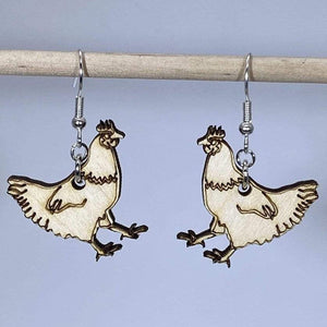 Cute Chicken Wooden Dangle Earrings | Farm Animal Jewelry