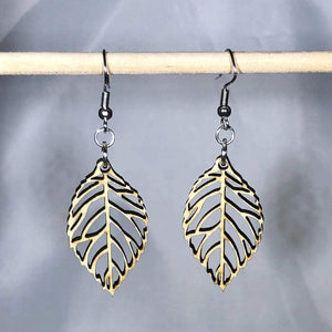 Leaf Cutout Wooden Dangle Earrings | Nature Jewelry