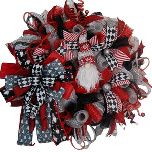Christmas Gnome Wreath | Red & Green Plaid Door Decor by Bouge Creations, view 2