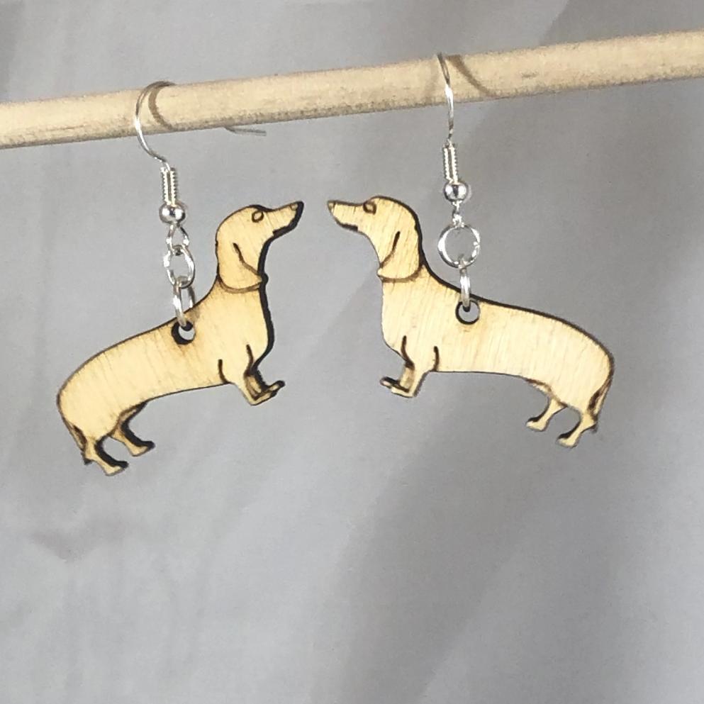 Dachshund Wooden Dangle Earrings | Wiener Dog Jewelry by Cate's Concepts, LLC, handmade jewelry detail photo 2