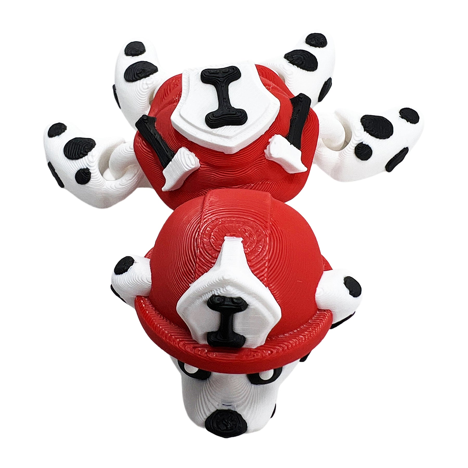 Top view of Dalmatian firefighter turtle articulated 3D printed toy with bone details