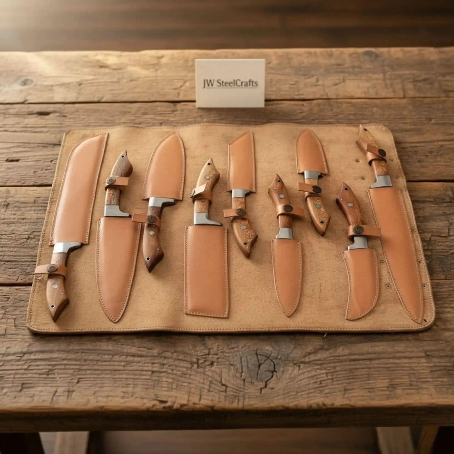 Premium 8-Piece Damascus Kitchen Knife Set with Rosewood Handles