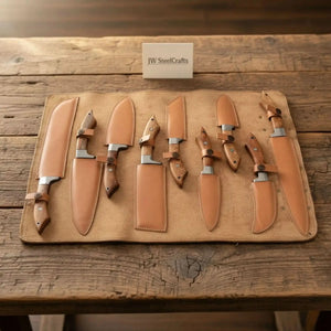Premium 8-Piece Damascus Kitchen Knife Set with Rosewood Handles