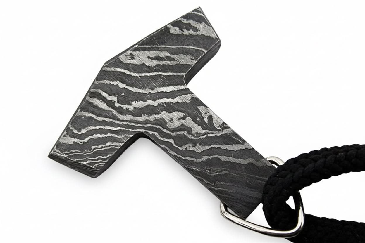 DE-0014 Custom Handmade Damascus steel Viking pendant /Thor Hammer Pendant/Jeweller by JW SteelCrafts, handmade jewelry detail photo 2