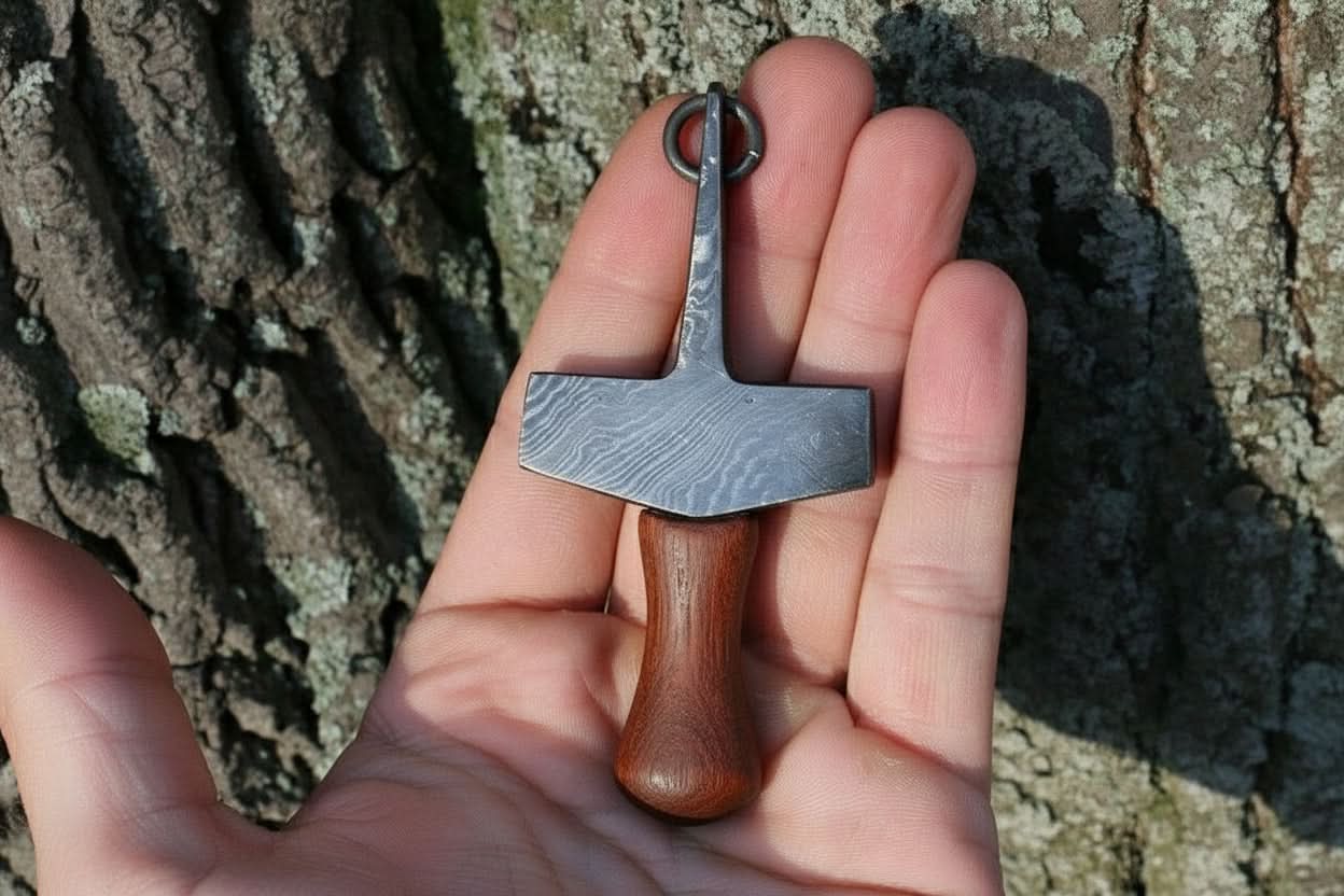 DE-0015 Custom Handmade Damascus steel Viking pendant /Thor Hammer Pendant/Jewellery by JW SteelCrafts, handmade jewelry detail photo 2