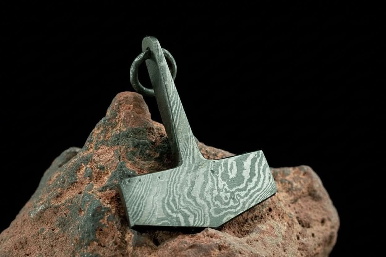 DE-0015 Custom Handmade Damascus steel Viking pendant /Thor Hammer Pendant/Jewellery by JW SteelCrafts, handmade jewelry main product photo