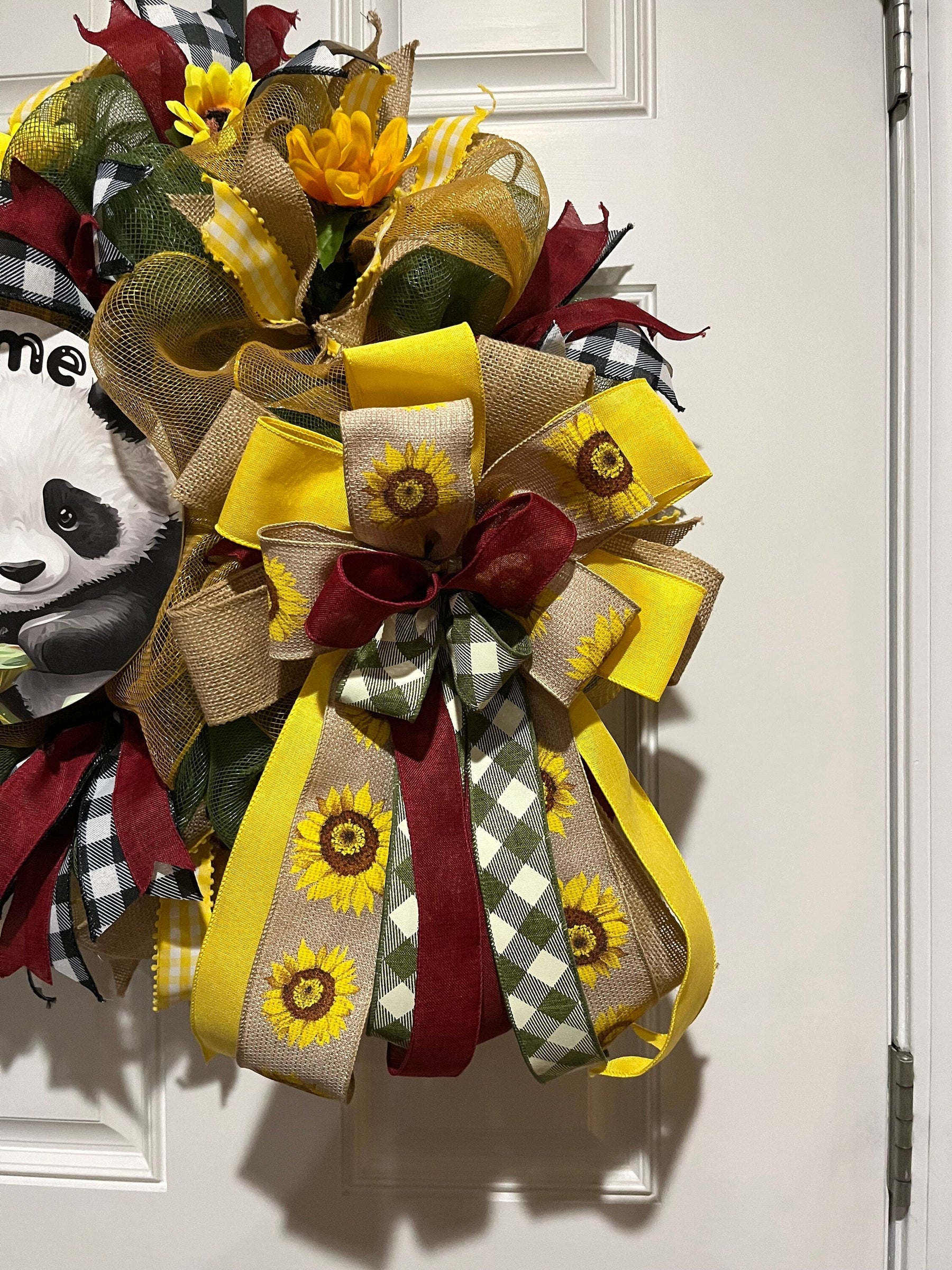 Panda Sunflower Wreath | Black, White & Yellow Door Decor by Bouge Creations, view 4