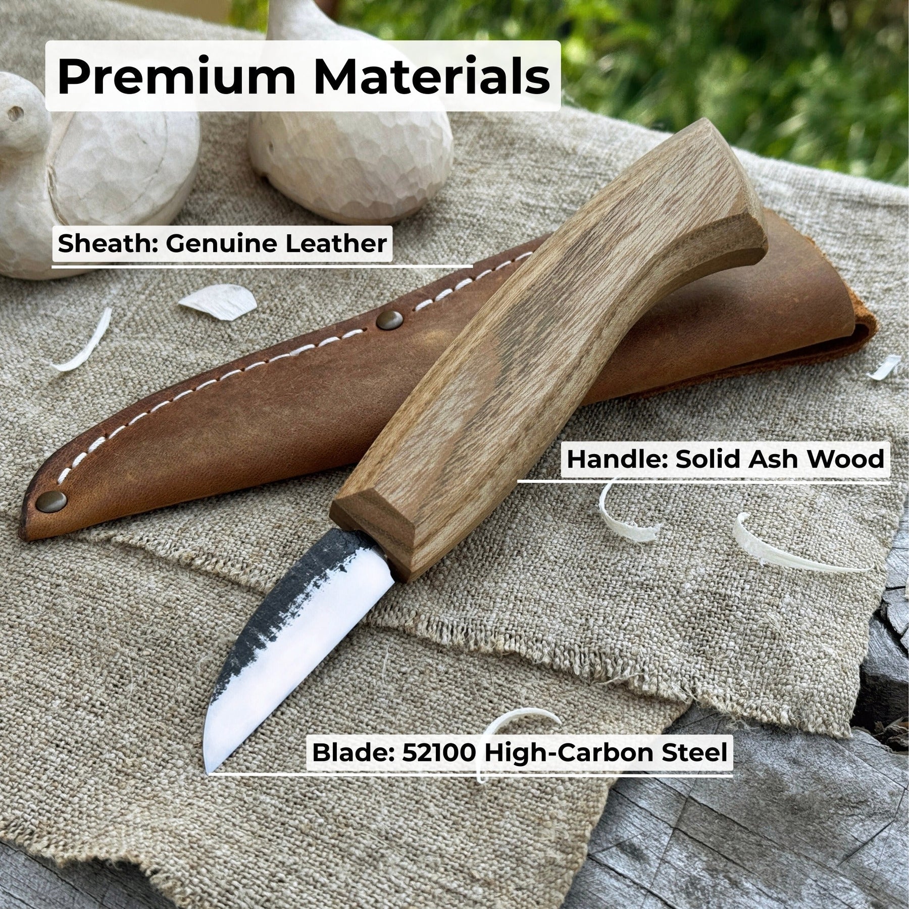 Detail Wood Carving Knife with Leather Sheath, Blade 5 cm (1.97 inches)