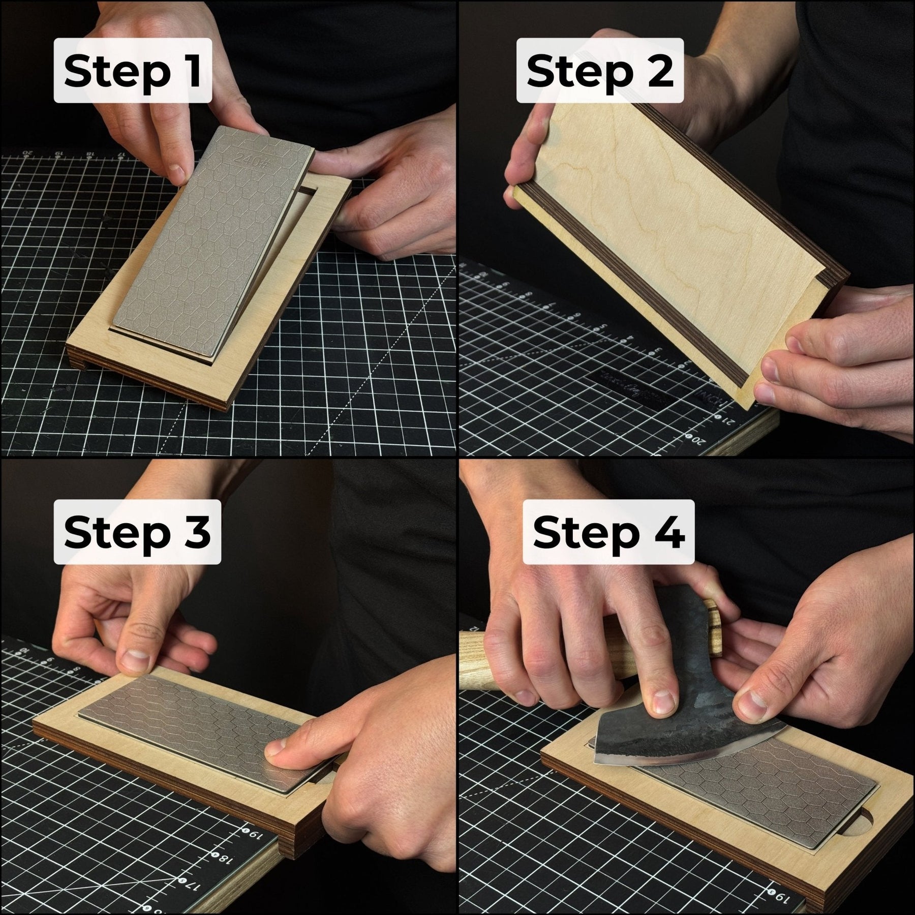 Diamond Sharpening Stone with Wooden Stand – 600 Grit for Knives & Tools