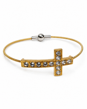 Gold Rhinestone Cross Guitar String Bracelet by N Harmony Jewelry, handmade jewelry detail photo 3