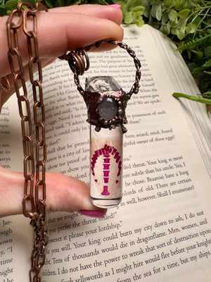 Diaphonized Rat Ribcage, Rose Quartz and Quartz Diamond Oddity Necklace