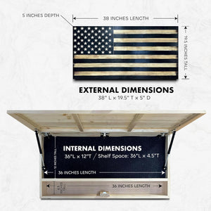 Large American Flag Gun Safe - Quick Access Hidden Gun Safe for Rifles, Shotguns, & Handguns - Gun Concealment Furniture with Magnetic Lock - Gun Self Hidden Storage (Black)