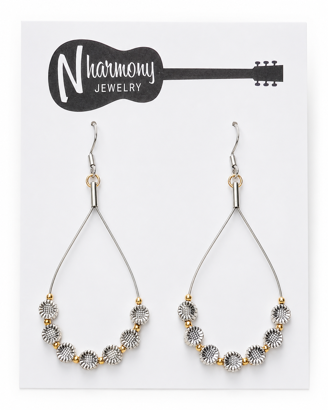 Silver and Gold Guitar String Hoop Earrings by N Harmony Jewelry, handmade jewelry detail photo 3