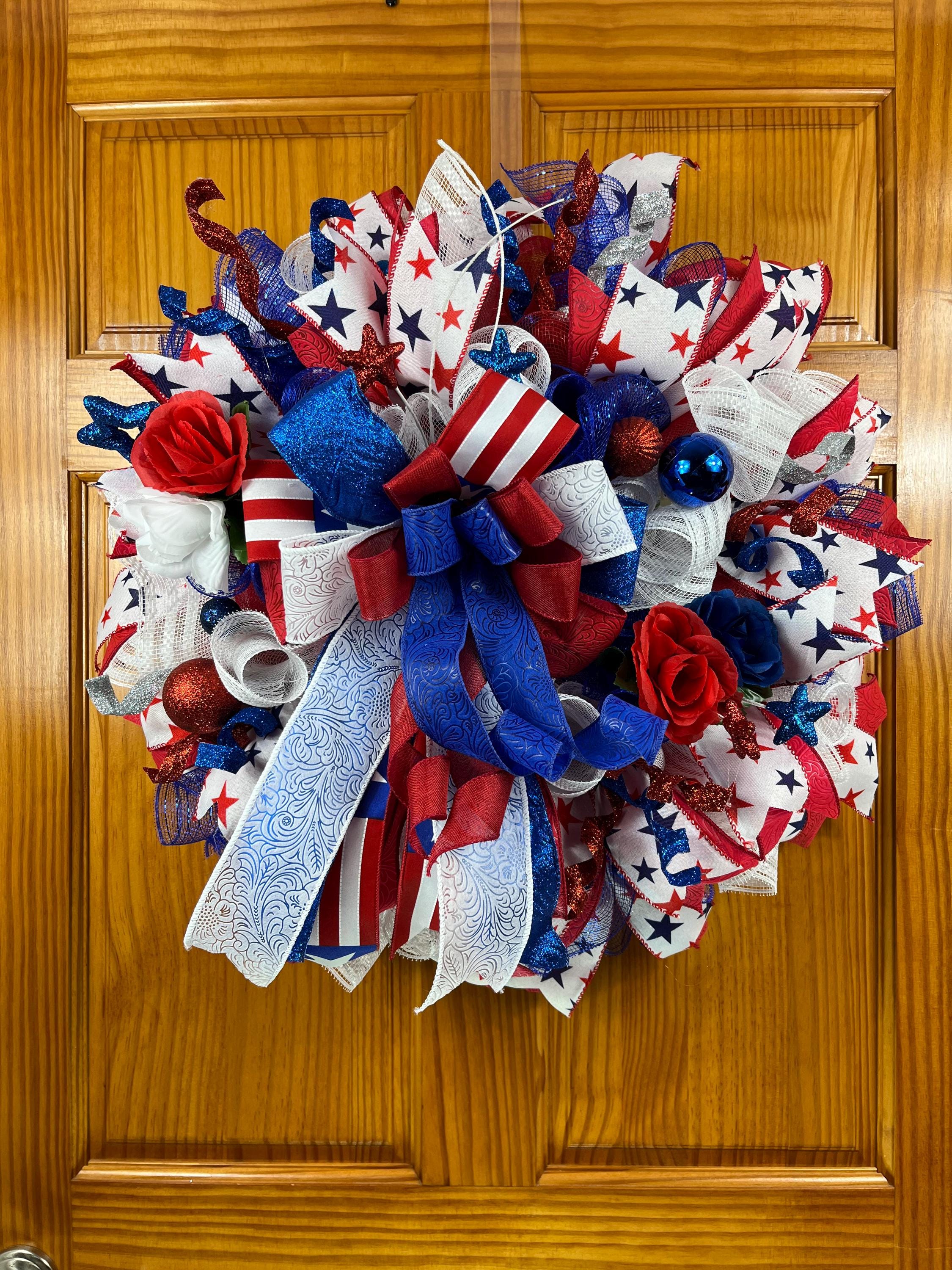 Patriotic 4th of July Wreath | Americana Door Decor by Bouge Creations, view 2