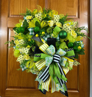 Lemon Lime Summer Wreath | Citrus Front Door Decor by Bouge Creations, view 5