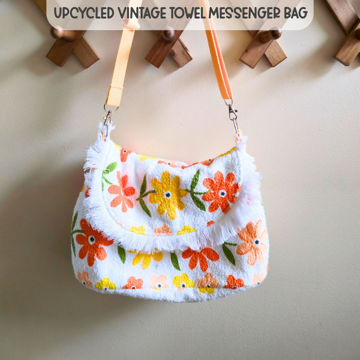 Upcycled vintage floral towel crossbody bag by Maypop House Designs