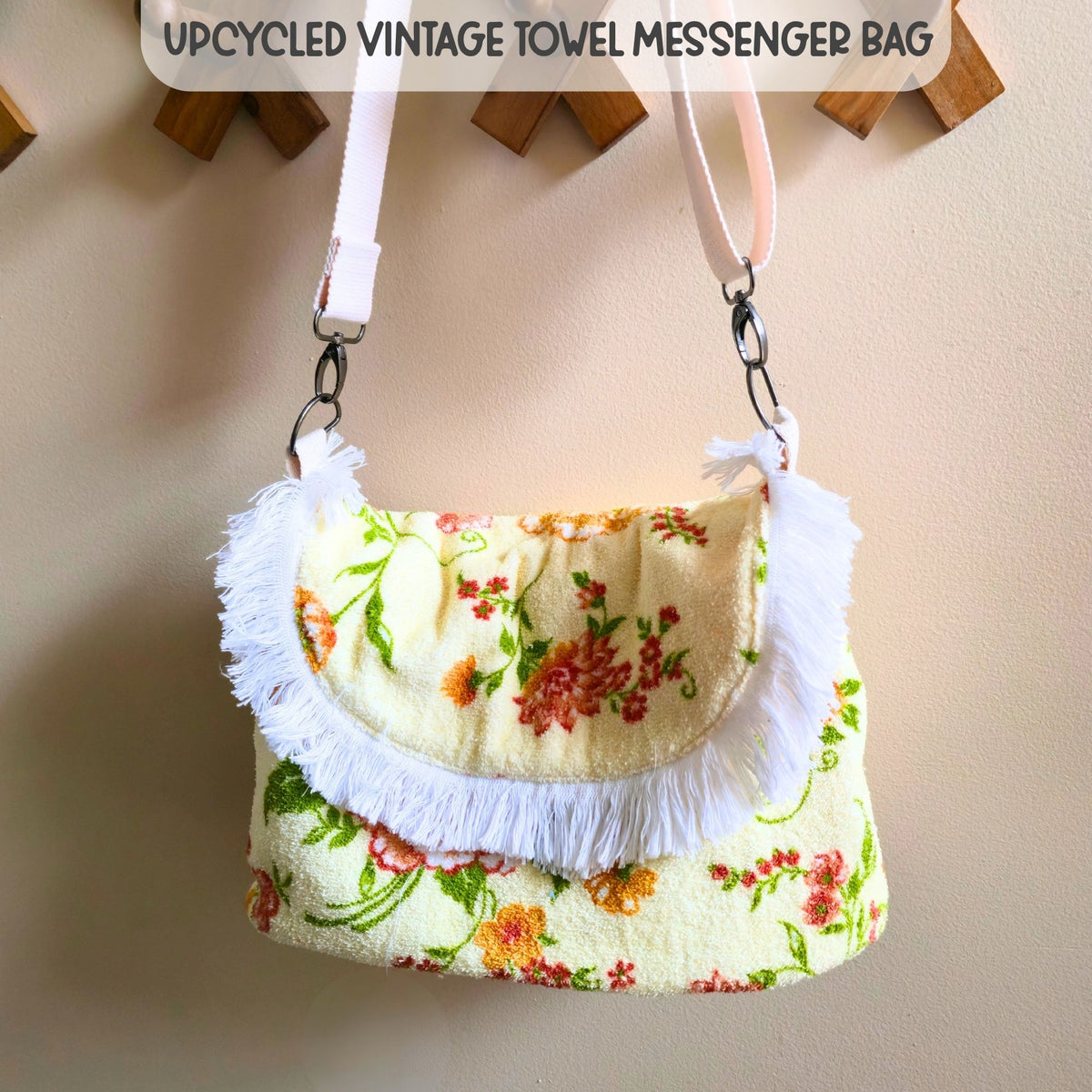 Upcycled vintage floral towel crossbody bag by Maypop House Designs