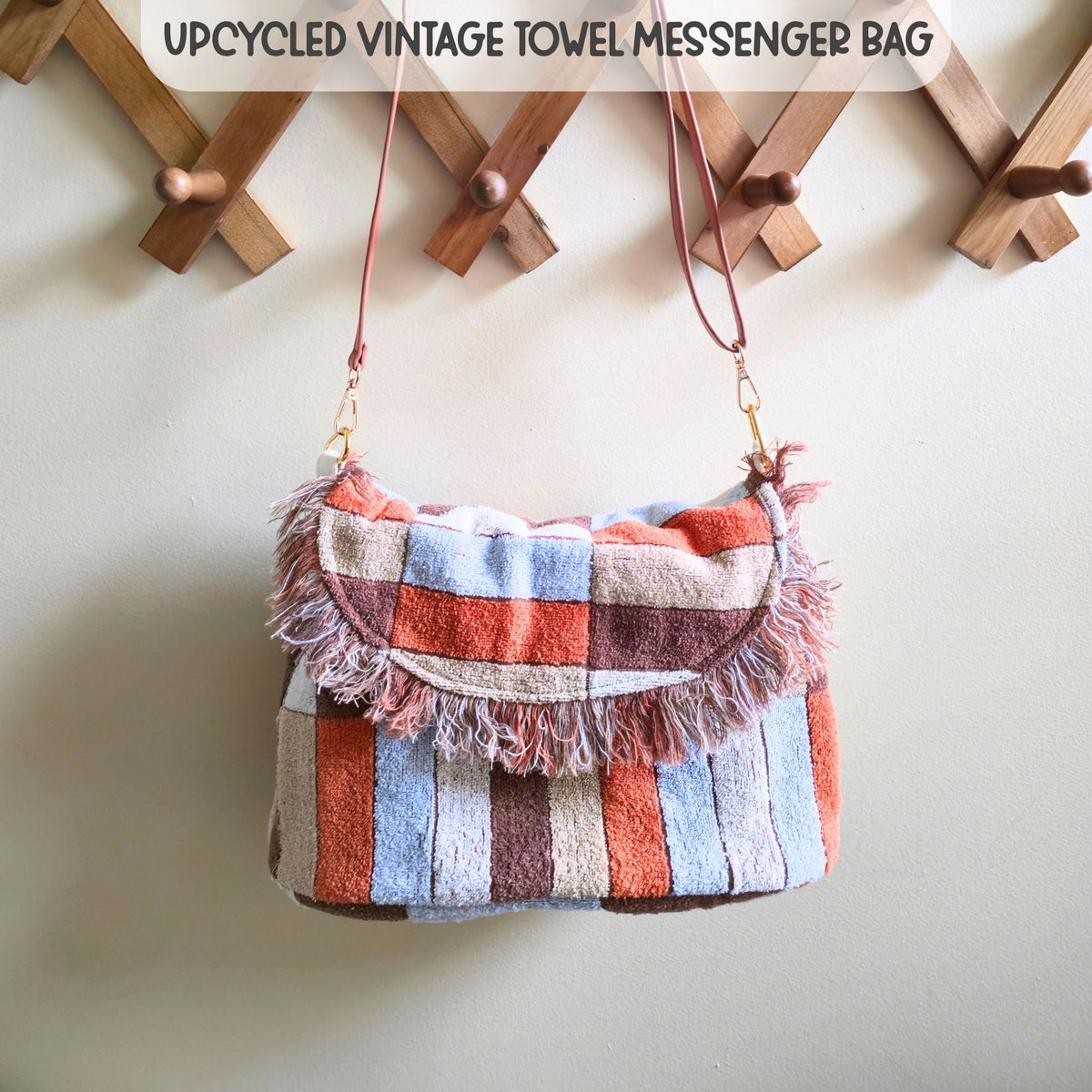 Upcycled vintage retro towel crossbody bag by Maypop House Designs