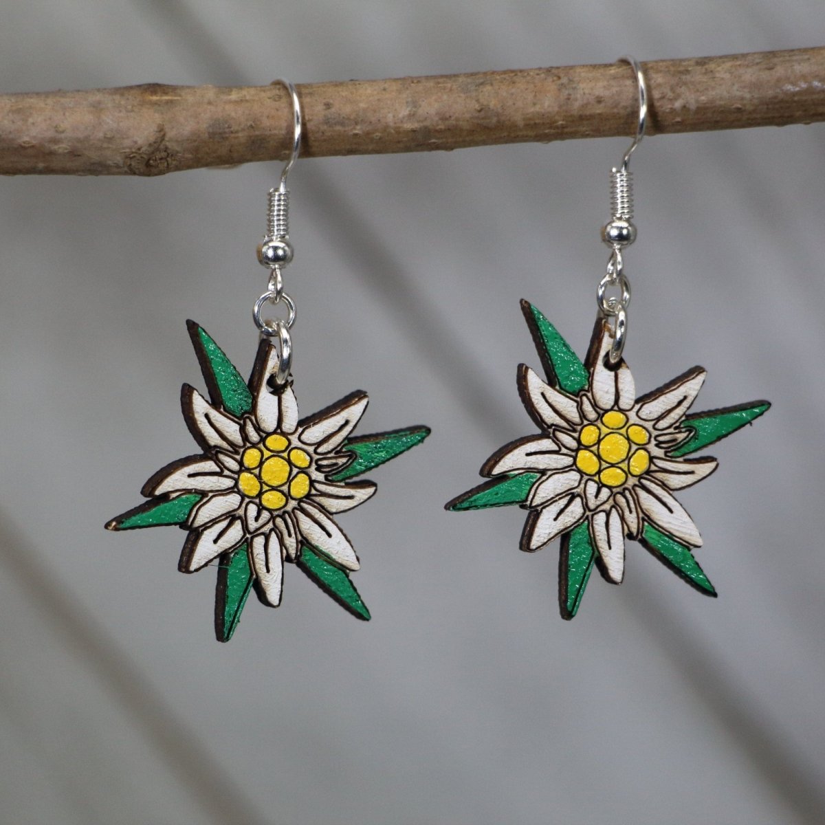 Edelweiss Flower Wooden Earrings | Alpine Floral Jewelry