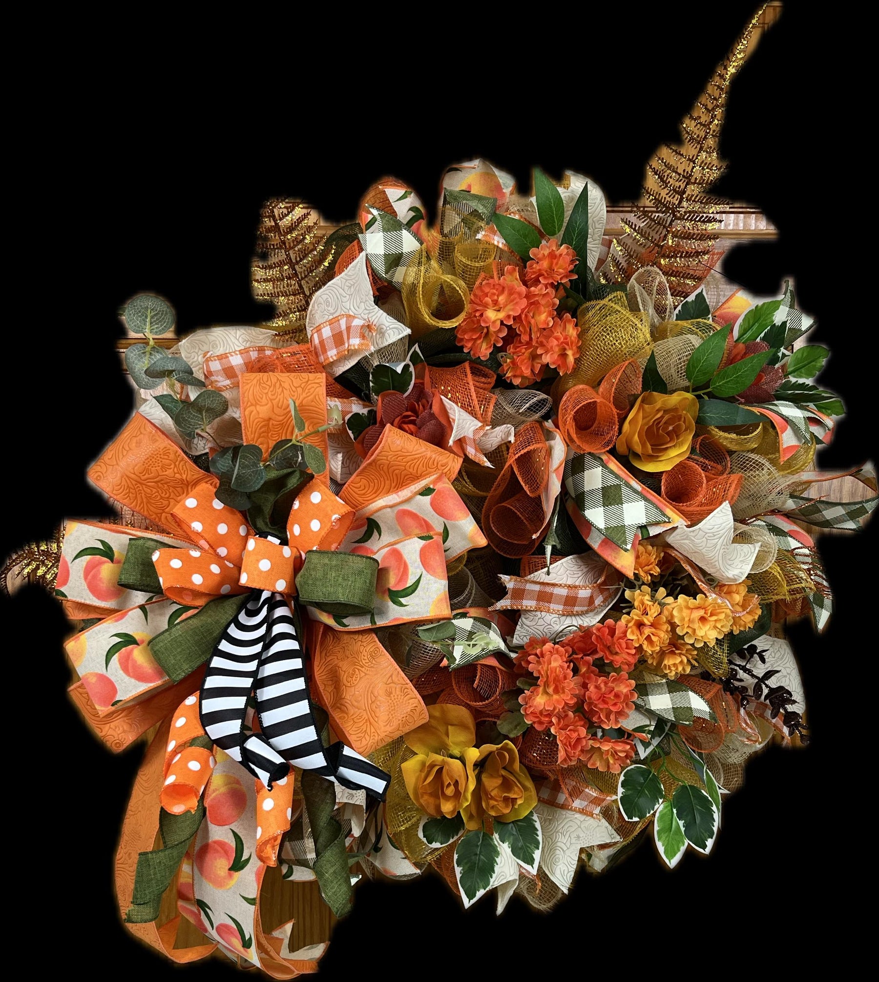 Peach & Orange Fall Wreath | Polka Dot Bow Door Decor by Bouge Creations, view 3