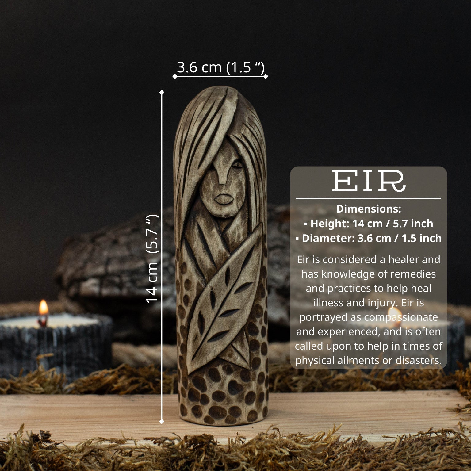 Eir Wooden Figurine – 14 cm (5.7 inch) Hand-Carved Norse Goddess of Healing