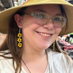 Sunflower Chain Wooden Earrings | Boho Floral Jewelry