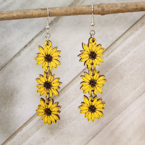 Sunflower Chain Wooden Earrings | Boho Floral Jewelry