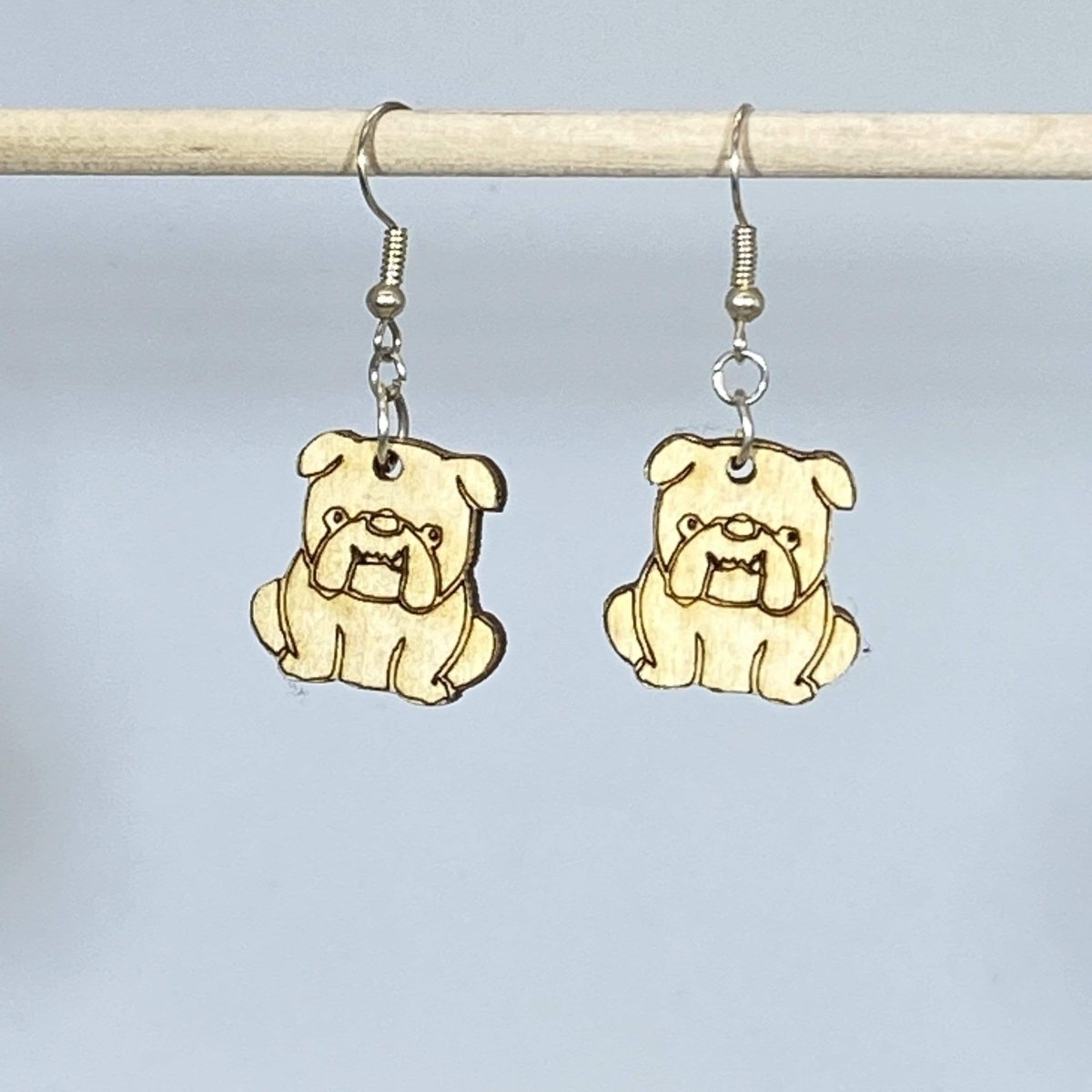 English Bulldog Wooden Dangle Earrings | Dog Lover Jewelry by Cate's Concepts, LLC, handmade jewelry detail photo 2