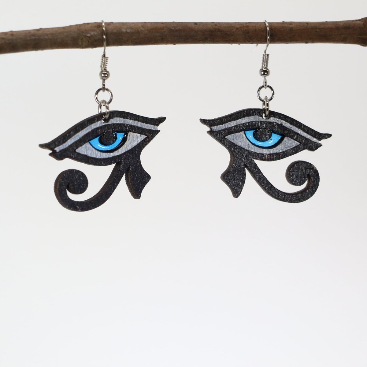 Eye of Horus Wooden Earrings | Egyptian Symbol Jewelry