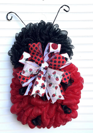 Ladybug Mesh Door Decor | Red & Black Porch Accent by Bouge Creations, view 8