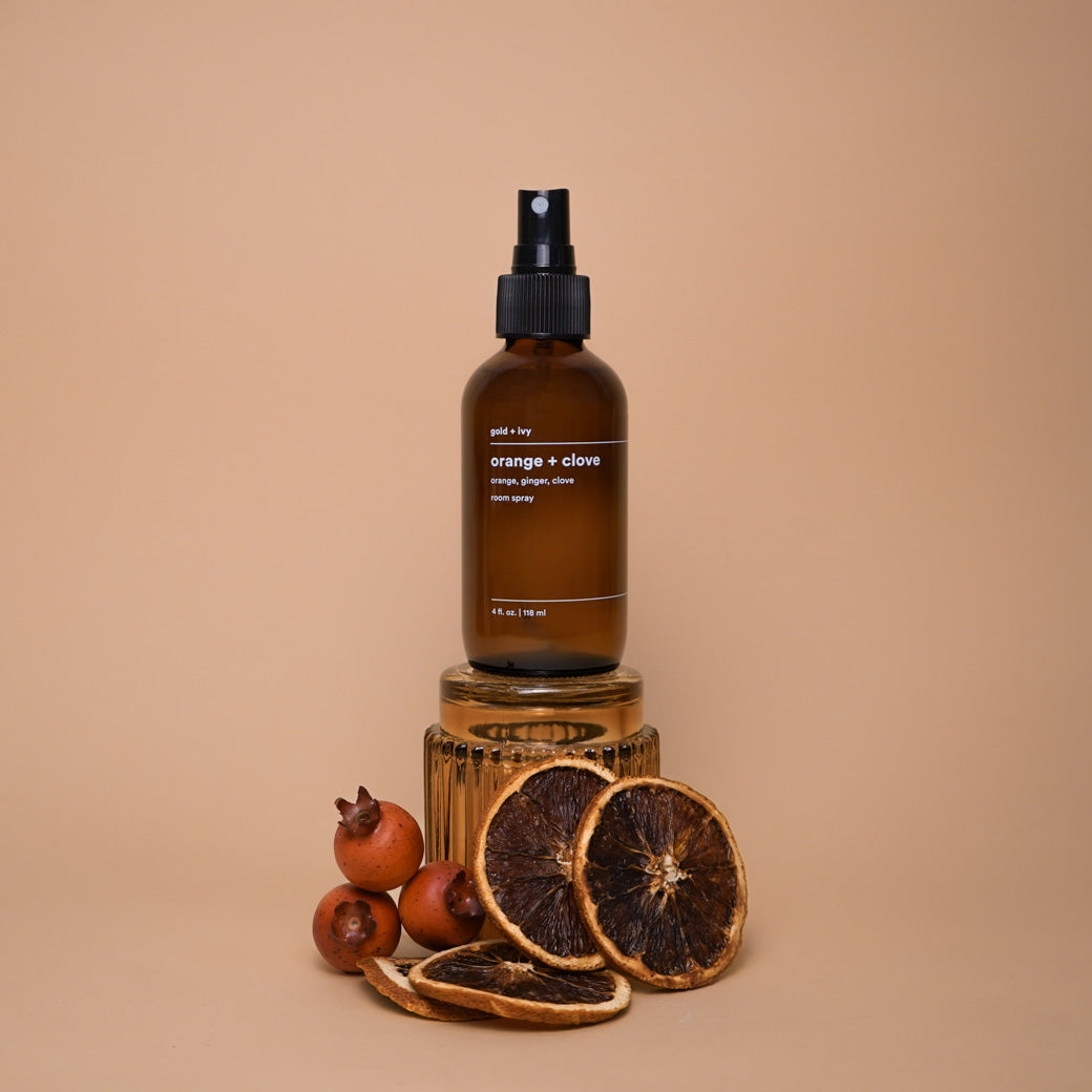 Orange + clove room spray by gold + ivy, scented candle main product photo
