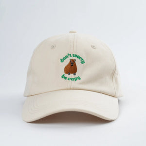 Don't Worry, Be Capy embroidered baseball hat for kids and adults