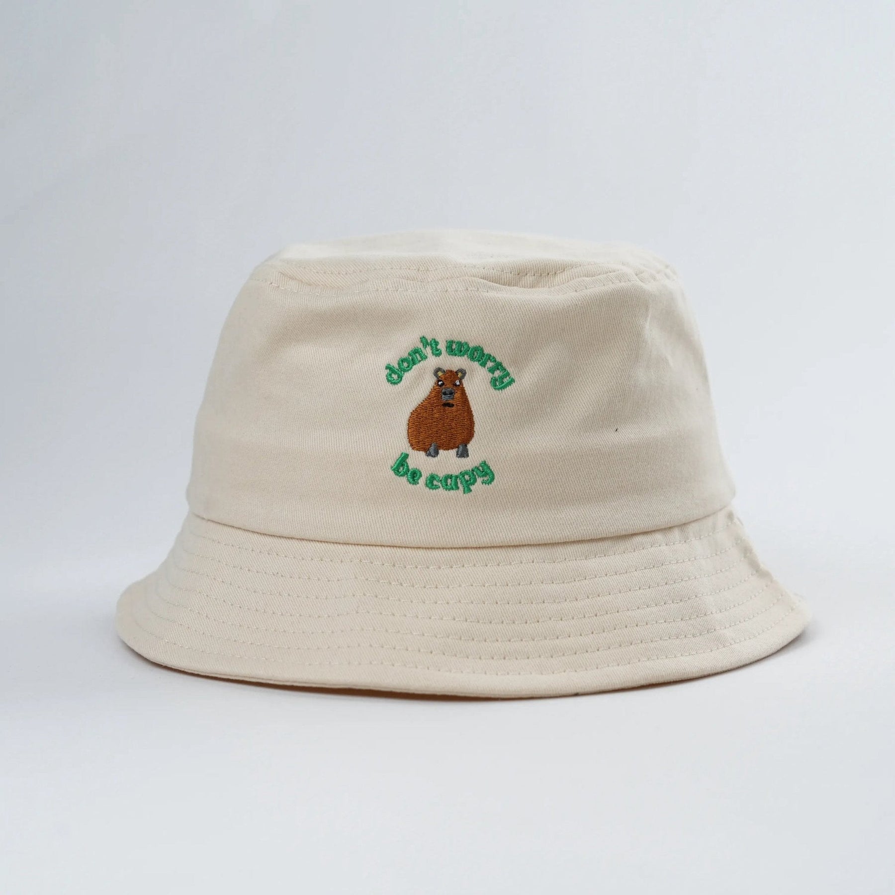 Don't Worry, Be Capy embroidered bucket hat for kids and adults