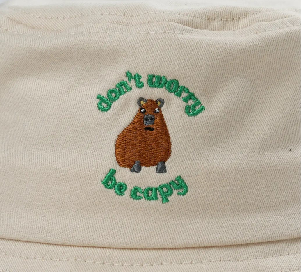 Additional view of Don't Worry, Be Capy embroidered bucket hat for kids and adults