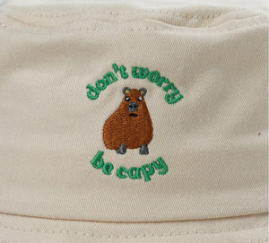 Additional view of Don't Worry, Be Capy embroidered bucket hat for kids and adults