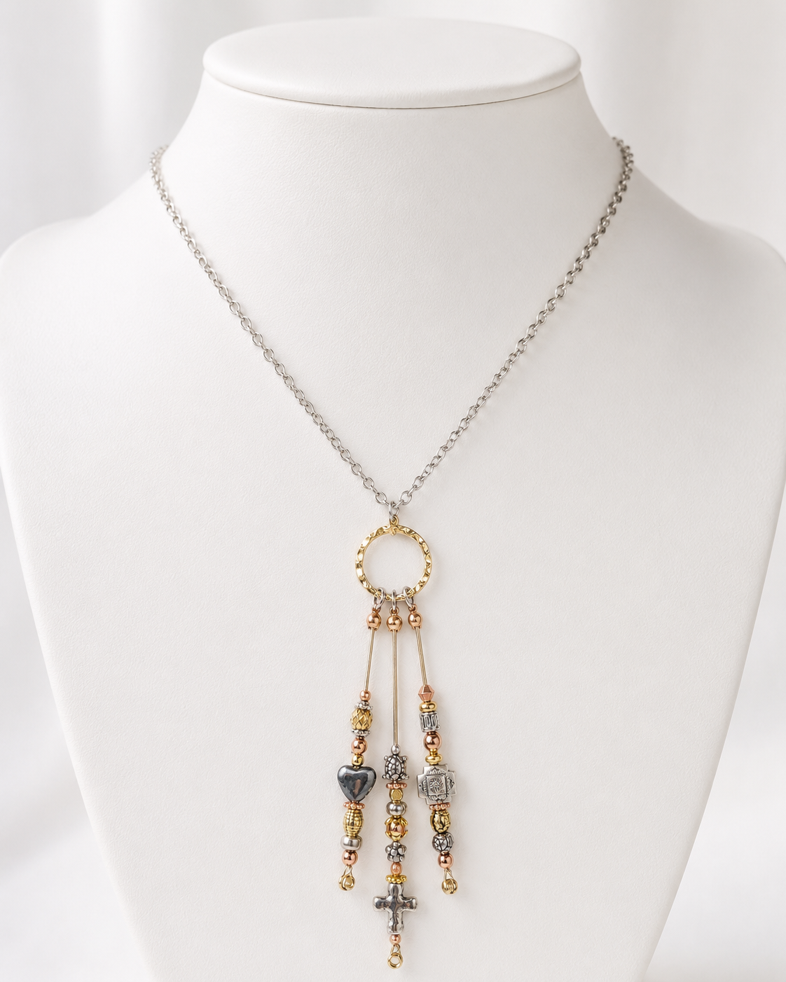 Bright Tri Colored Guitar String Necklace by N Harmony Jewelry, handmade jewelry detail photo 3