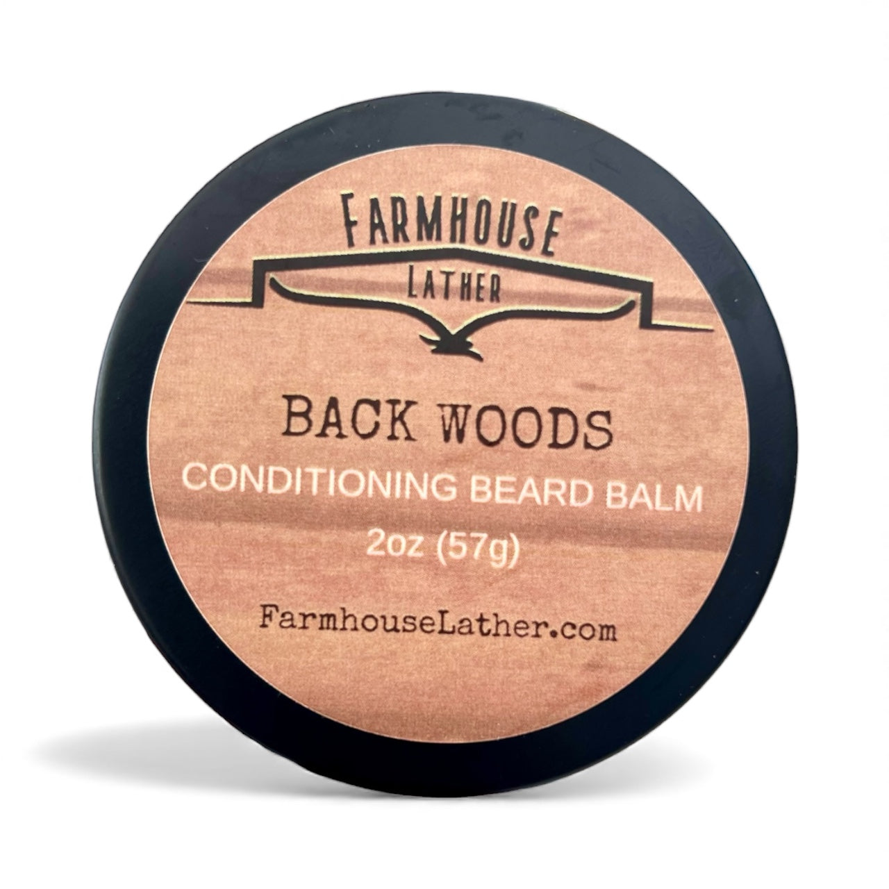 Farmhouse Lather Back Woods beard balm for light hold styling and daily beard conditioning