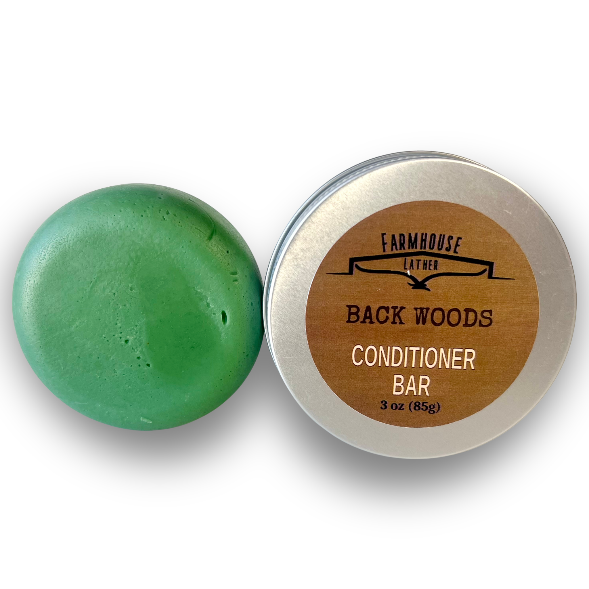 Farmhouse Lather Back Woods conditioner bar for bottle free hair hydration and detangling