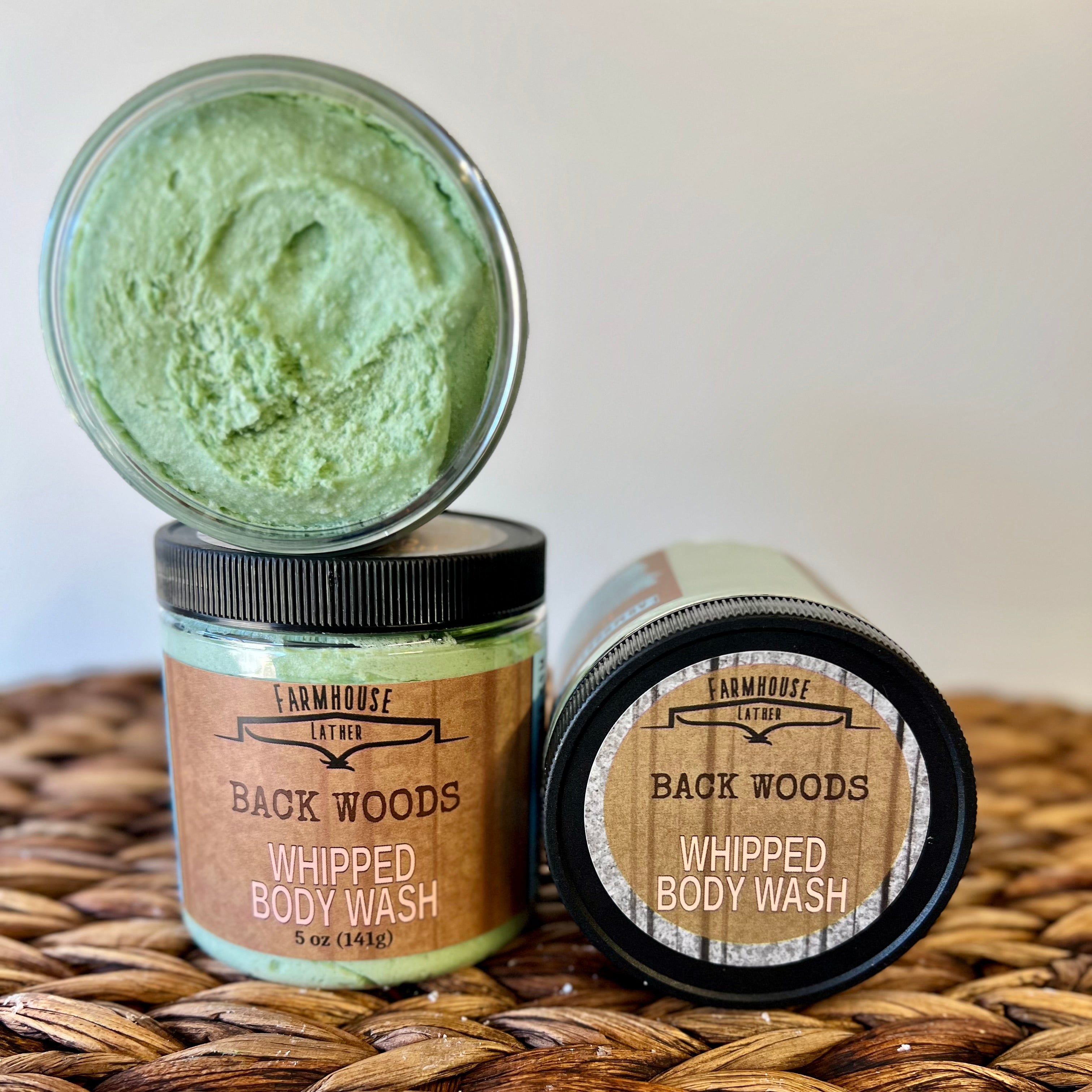 Farmhouse Lather Back Woods whipped body wash for hand soap body wash and shave butter
