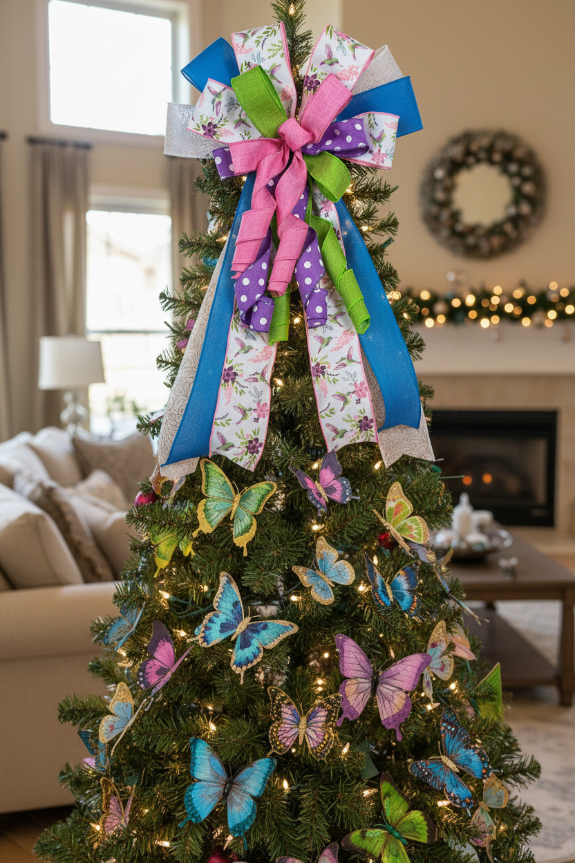 Hummingbird Floral Ribbon Bow | Spring Wreath Door Decor