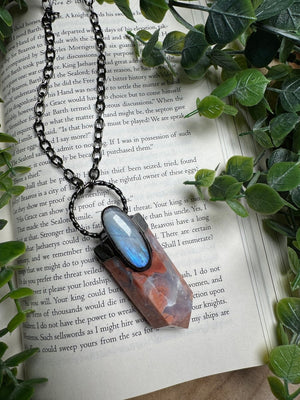 Flower Agate and Moonstone Statement Necklace by Copper Ashes