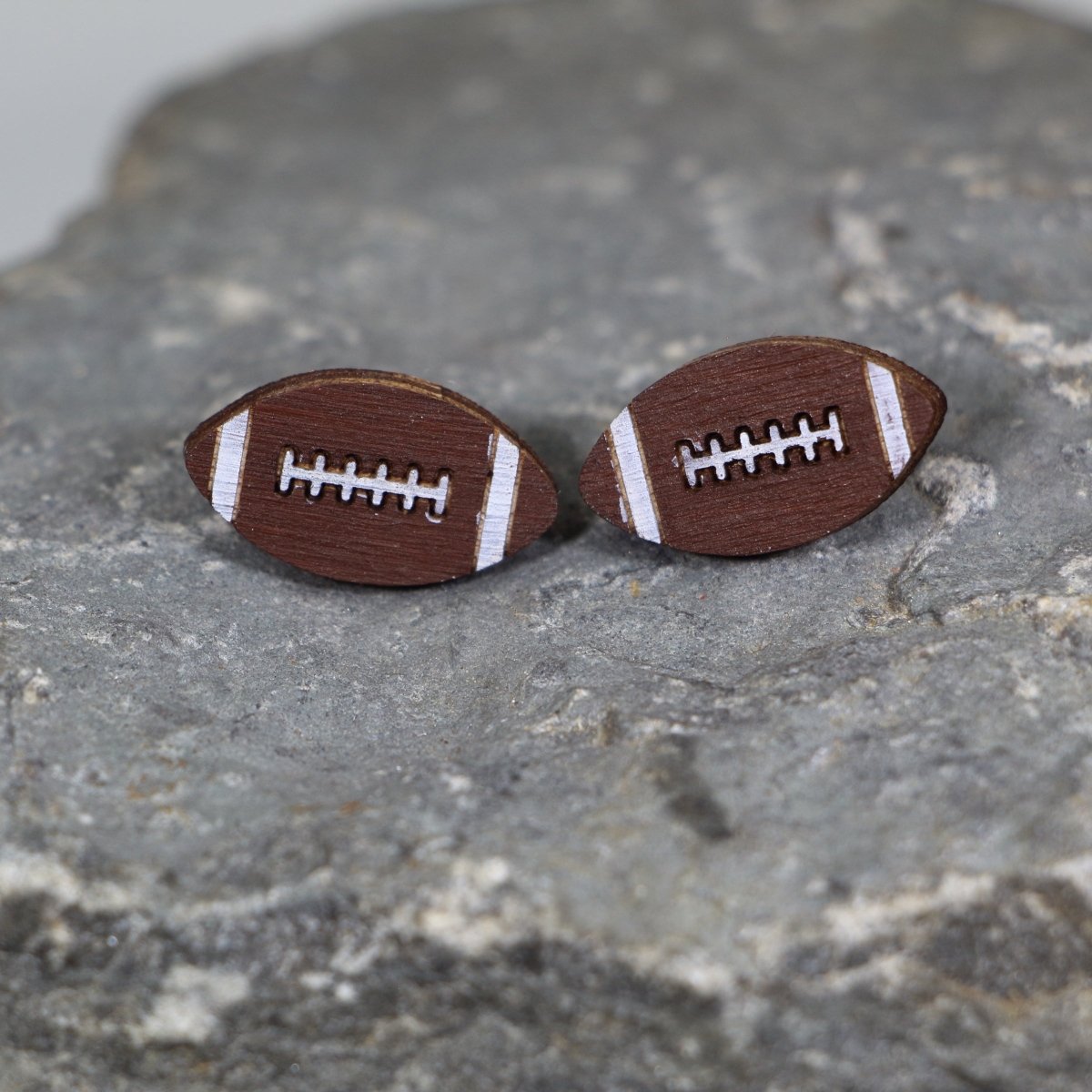 Football Wooden Dangle Earrings | Sports Jewelry by Cate's Concepts, LLC, handmade jewelry detail photo 2