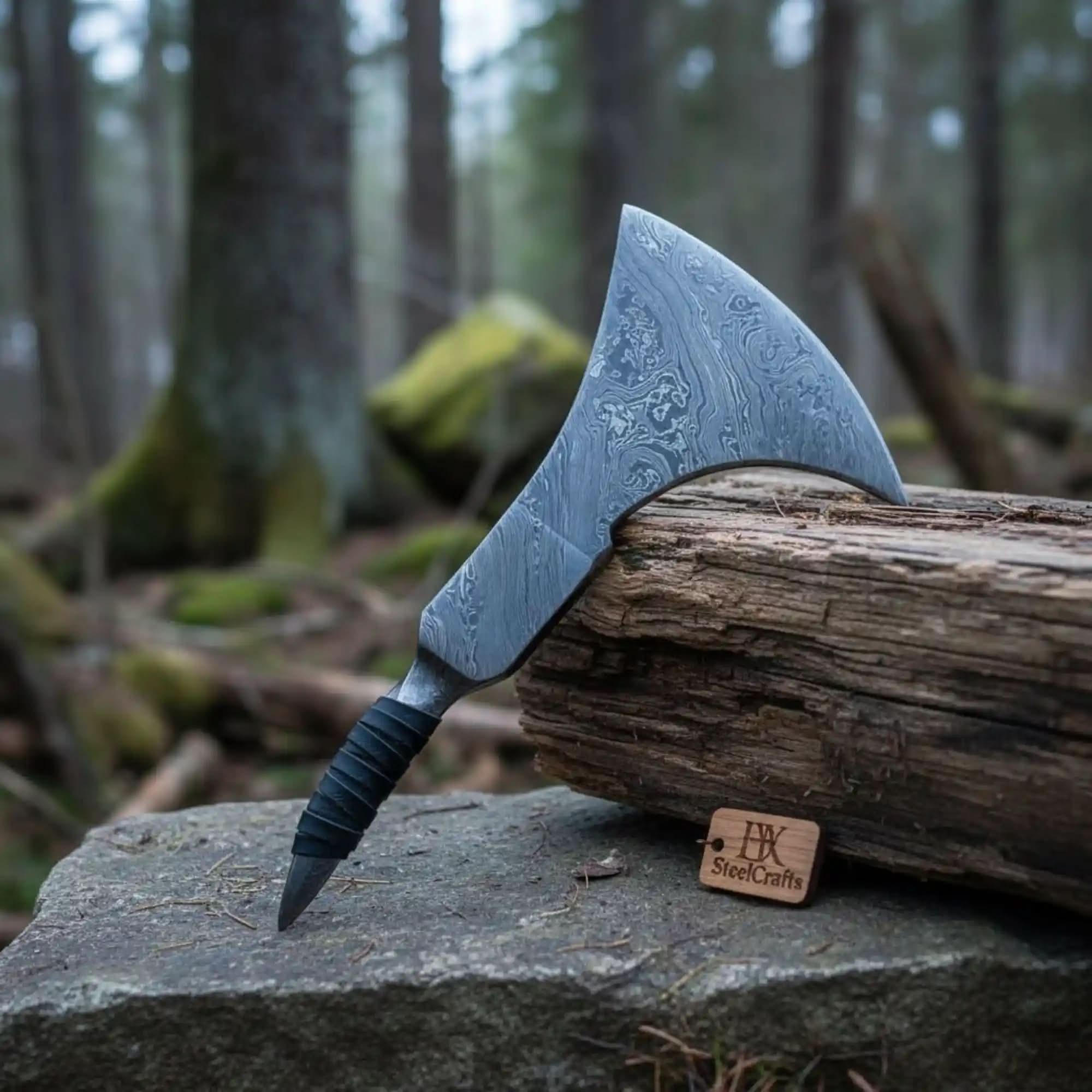 Custom Handmade Damascus Steel Tomhawk Viking Axe Head 10" long by JW SteelCrafts, Southern lifestyle apparel main product photo