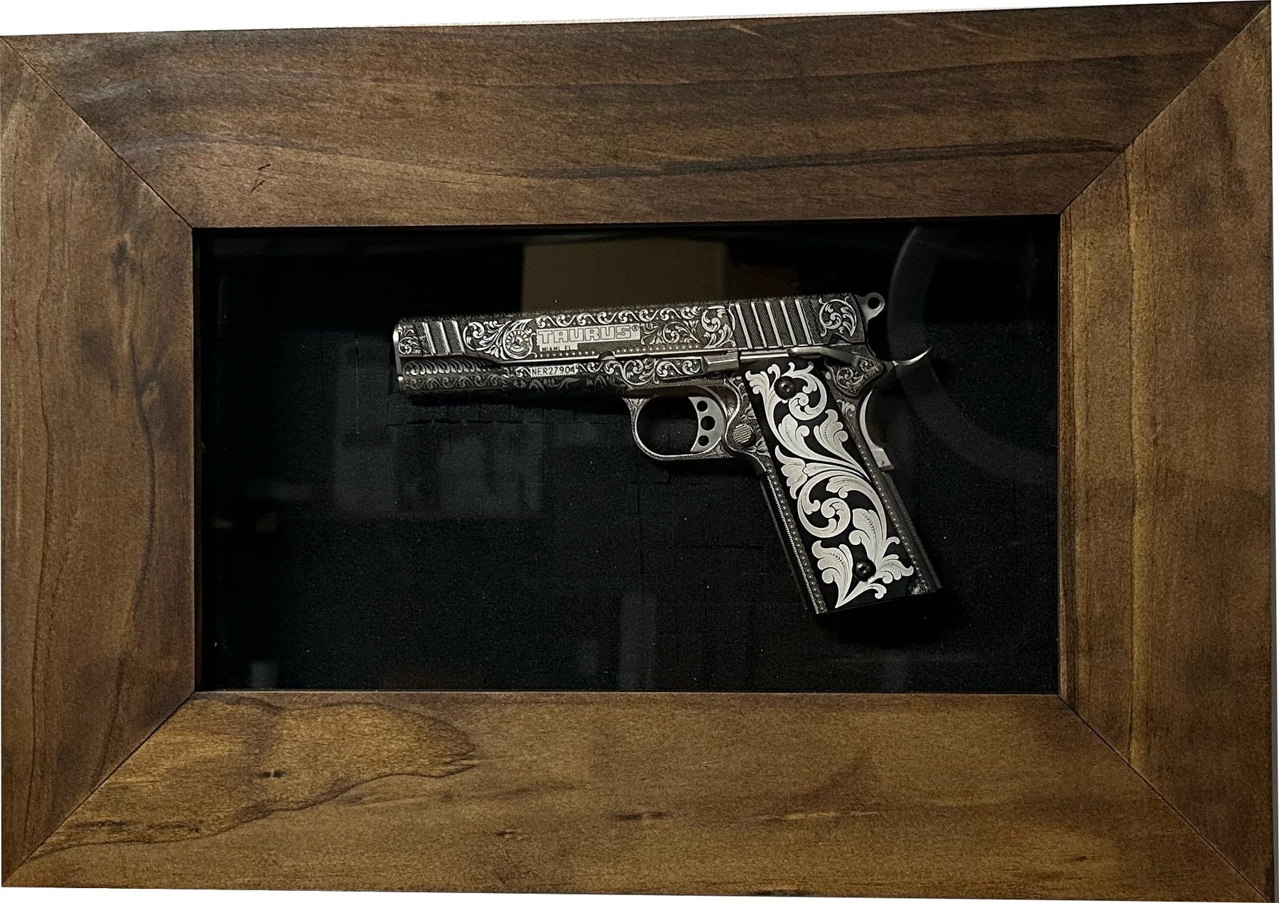 Wall Mounted Pistol Display Case - Handcrafted Gun Cabinet with Magnetic Lock for Secure Storage - Quick Access Gun Display Case with Mount & Customizable Foam Inserts - Made in USA