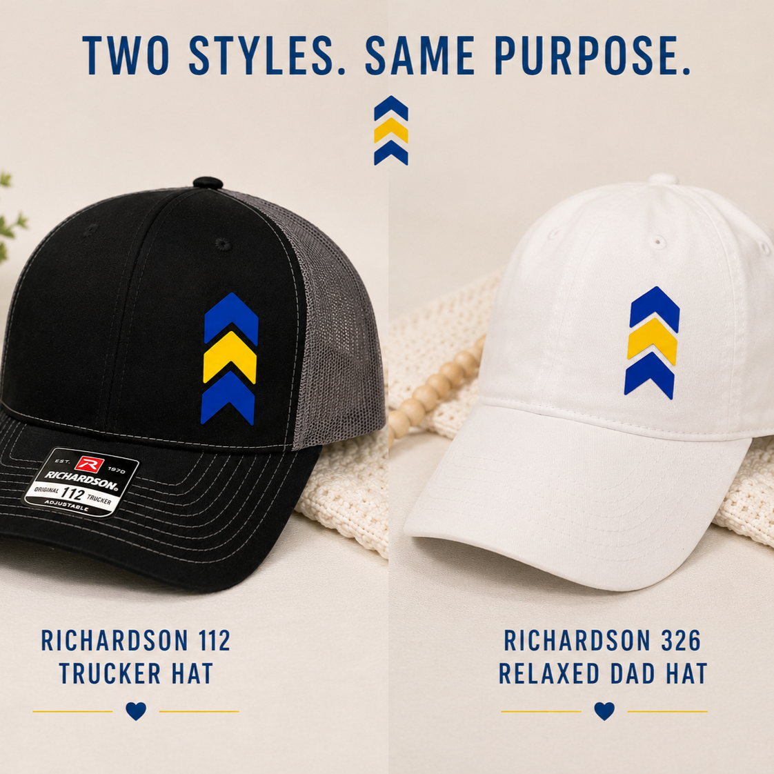 Down Syndrome Awareness Hat, Blue and Yellow Chevron Patch Hat