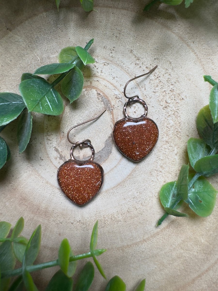 Goldstone Heart Earrings