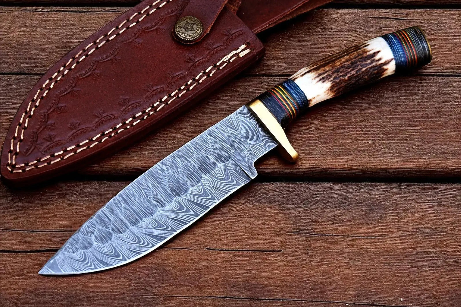Good Hunting Knives – Stag Horn Damascus 10" by Damascus Knife Store, Southern handmade gift main product photo