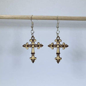 Gothic Cross Wooden Dangle Earrings | Dark Faith Jewelry